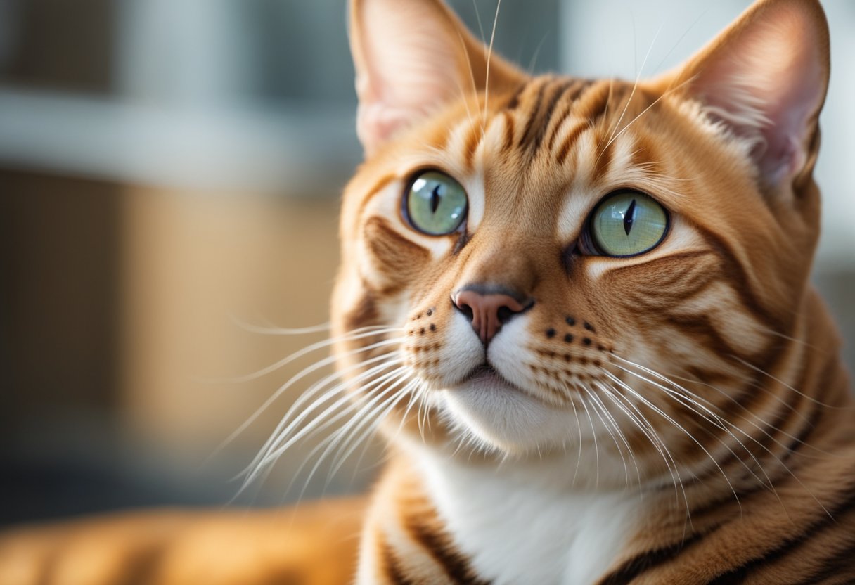 An orange Bengal cat with distinct stripes and spots is being carefully bred and studied for its genetic traits